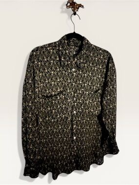 Zara Large Semi-Sheer Paisley Button-Up Shirt